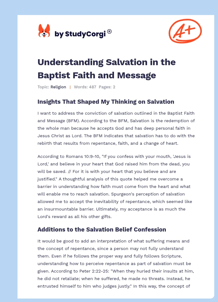 Understanding Salvation in the Baptist Faith and Message. Page 1