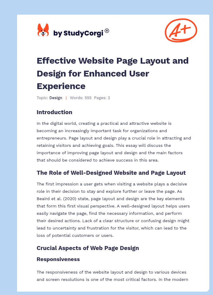 Effective Website Page Layout and Design for Enhanced User Experience. Page 1