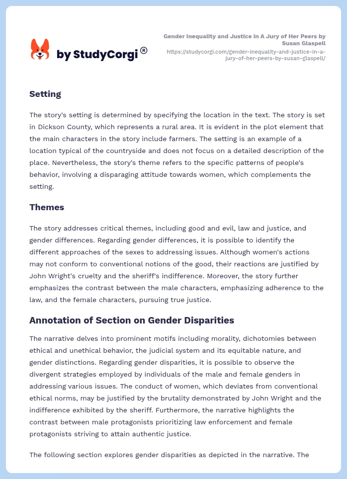 Gender Inequality and Justice in A Jury of Her Peers by Susan Glaspell. Page 2