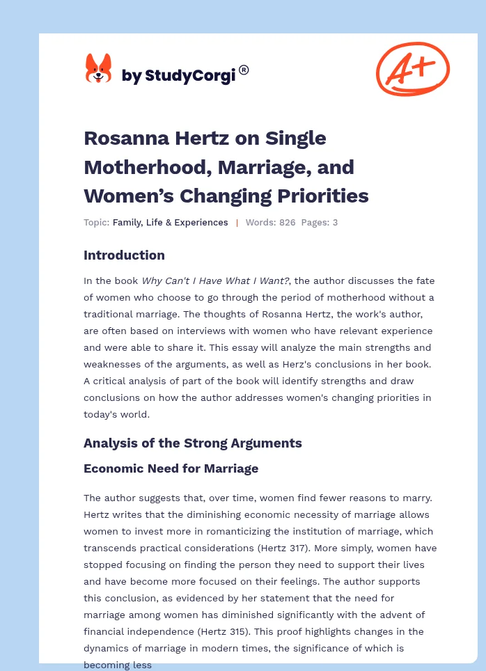 Rosanna Hertz on Single Motherhood, Marriage, and Women’s Changing Priorities. Page 1