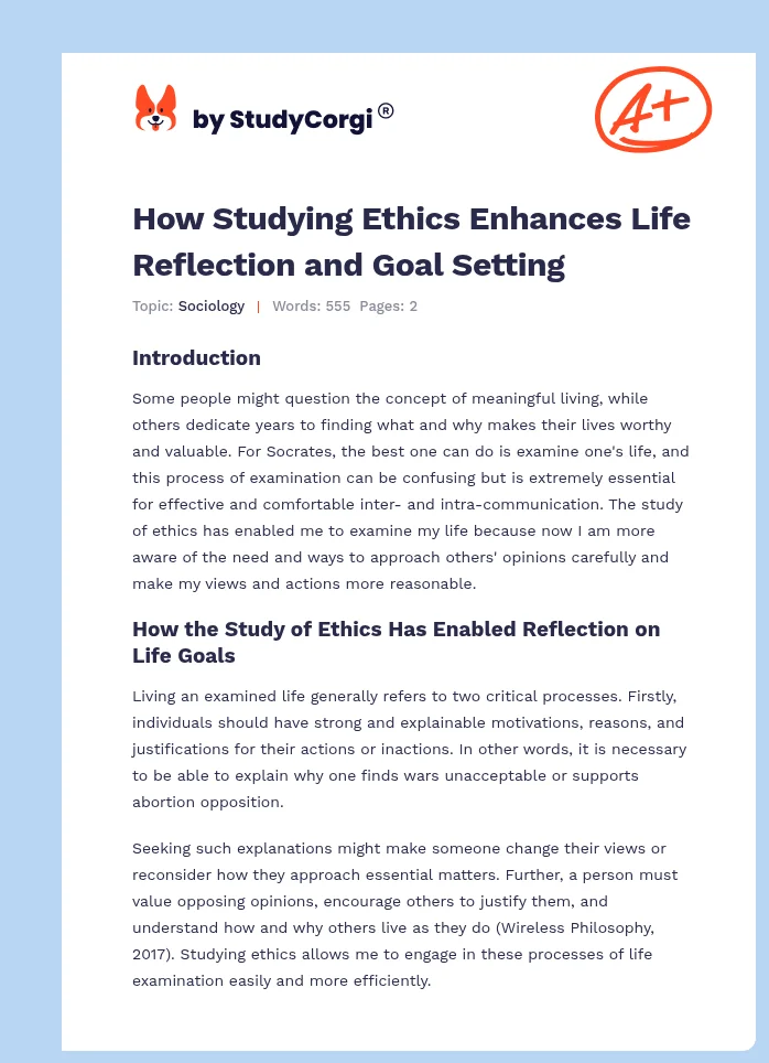 How Studying Ethics Enhances Life Reflection and Goal Setting. Page 1