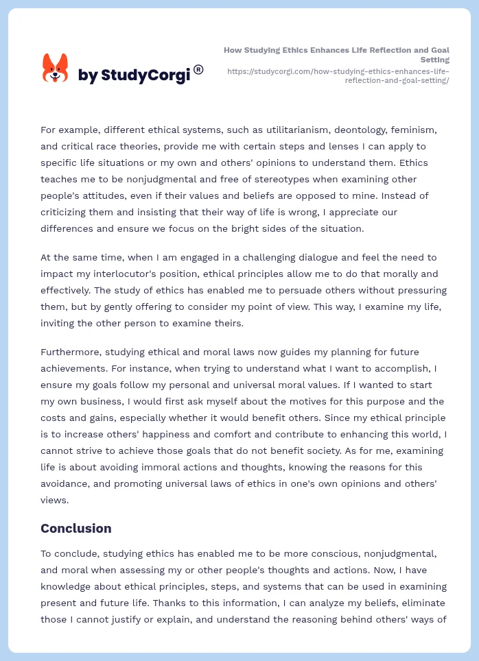 How Studying Ethics Enhances Life Reflection and Goal Setting. Page 2