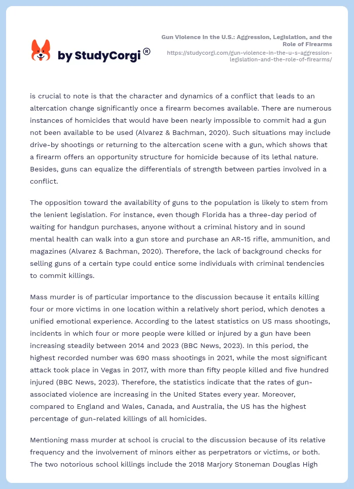Gun Violence in the U.S.: Aggression, Legislation, and the Role of Firearms. Page 2