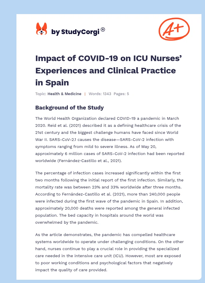 Impact of COVID-19 on ICU Nurses’ Experiences and Clinical Practice in Spain. Page 1