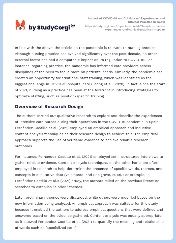 Impact of COVID-19 on ICU Nurses’ Experiences and Clinical Practice in Spain. Page 2