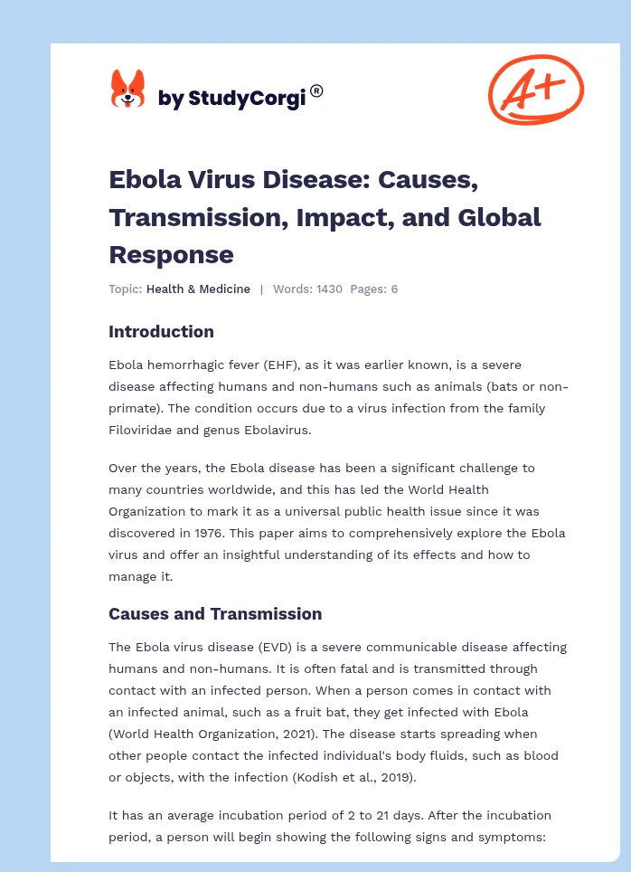 Ebola Virus Disease: Causes, Transmission, Impact, and Global Response. Page 1