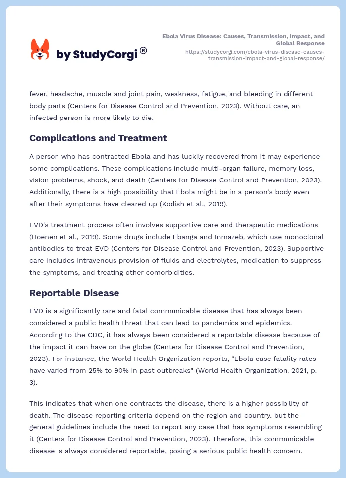 Ebola Virus Disease: Causes, Transmission, Impact, and Global Response. Page 2