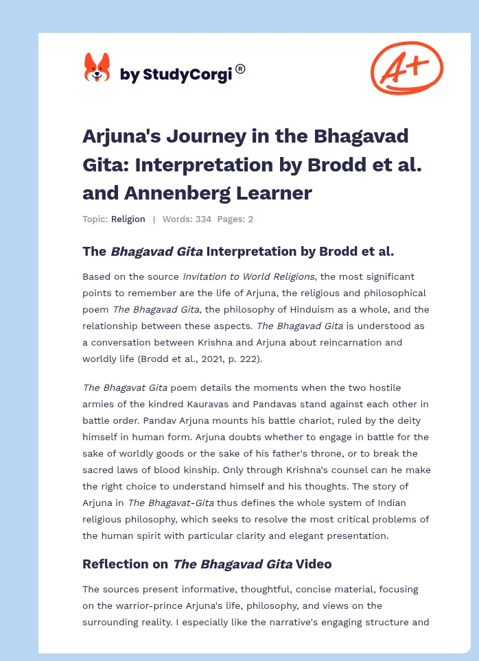 Arjuna's Journey in the Bhagavad Gita: Interpretation by Brodd et al. and Annenberg Learner. Page 1