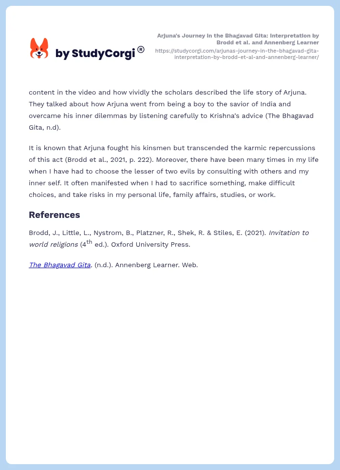 Arjuna's Journey in the Bhagavad Gita: Interpretation by Brodd et al. and Annenberg Learner. Page 2