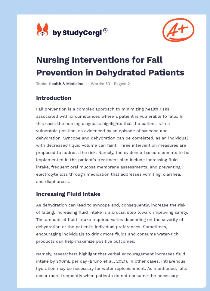 Nursing Interventions for Fall Prevention in Dehydrated Patients. Page 1