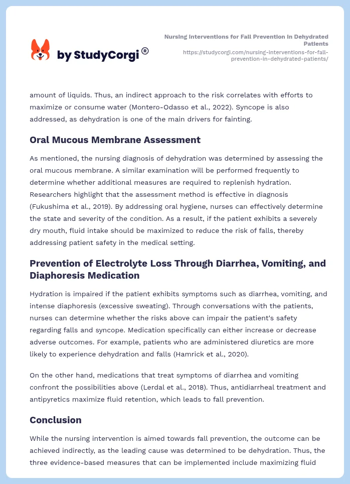 Nursing Interventions for Fall Prevention in Dehydrated Patients. Page 2