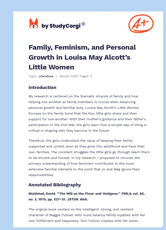 Family, Feminism, and Personal Growth in Louisa May Alcott’s Little Women. Page 1