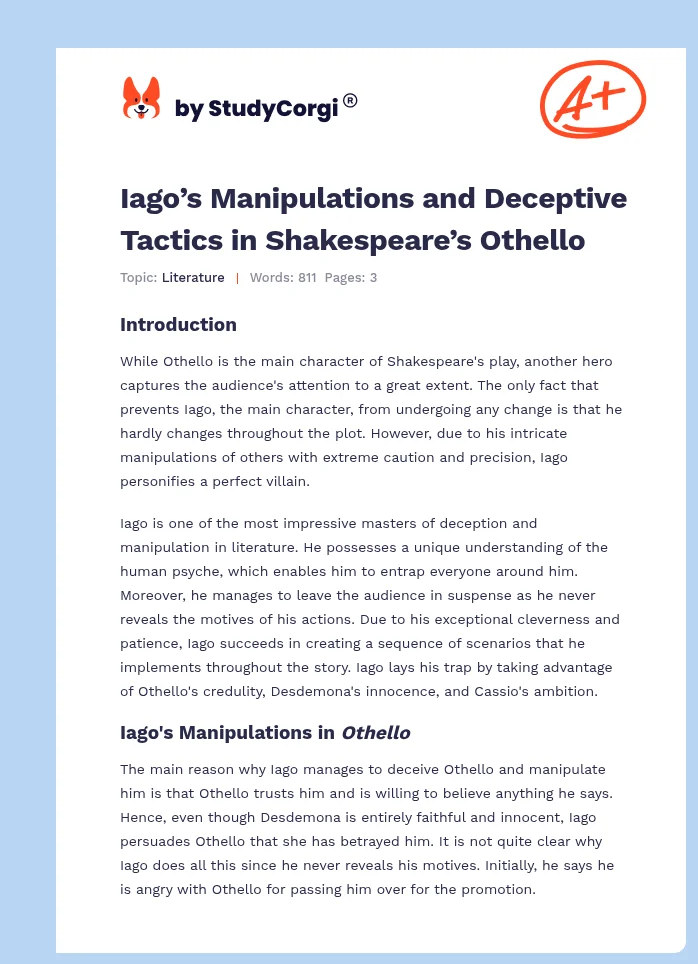 Iago’s Manipulations and Deceptive Tactics in Shakespeare’s Othello. Page 1