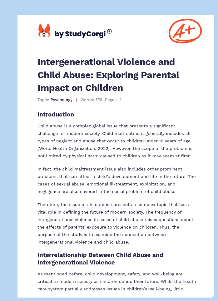 Intergenerational Violence and Child Abuse: Exploring Parental Impact on Children. Page 1