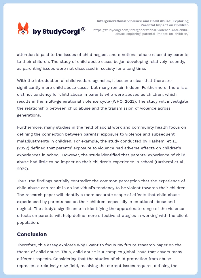 Intergenerational Violence and Child Abuse: Exploring Parental Impact on Children. Page 2
