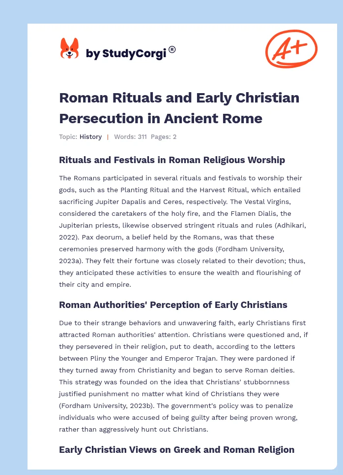 Roman Rituals and Early Christian Persecution in Ancient Rome. Page 1