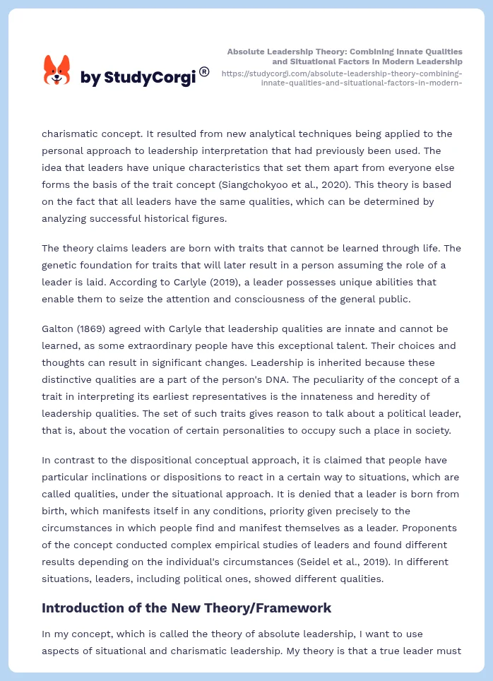 Absolute Leadership Theory: Combining Innate Qualities and Situational Factors in Modern Leadership. Page 2
