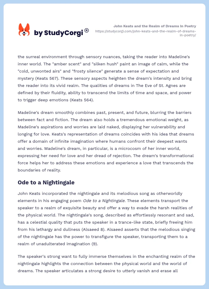 John Keats and the Realm of Dreams in Poetry. Page 2