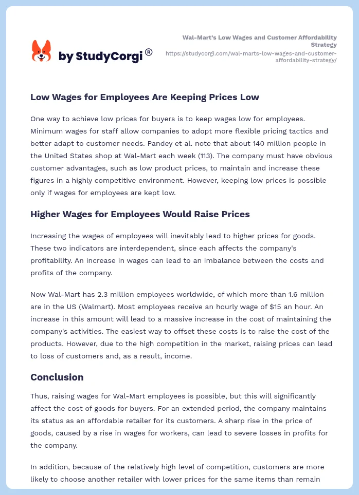 Wal-Mart’s Low Wages and Customer Affordability Strategy. Page 2