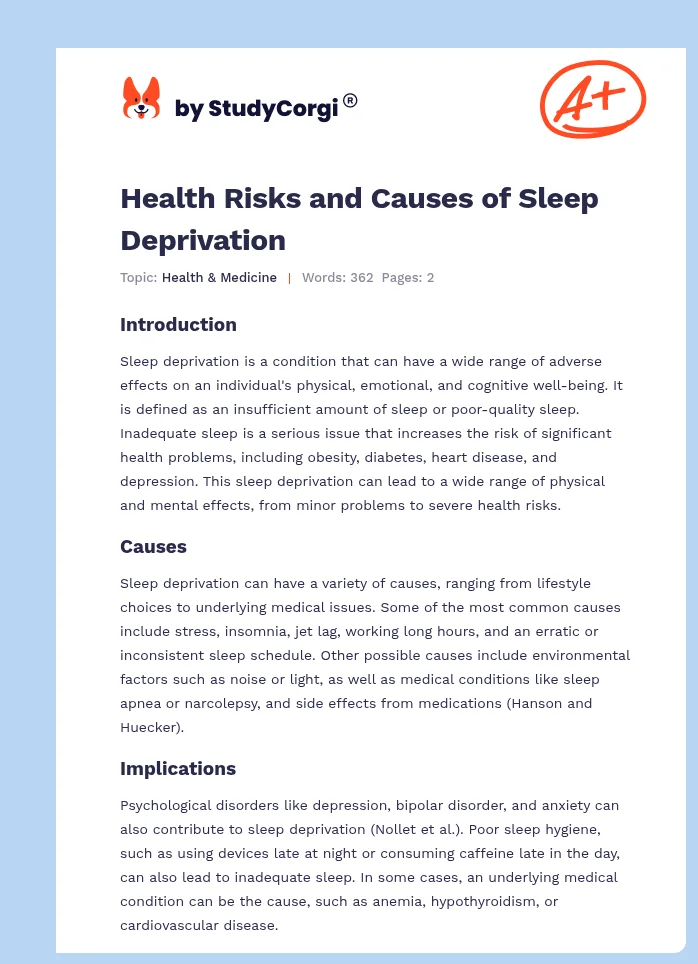 Health Risks and Causes of Sleep Deprivation. Page 1