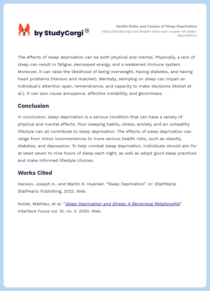 Health Risks and Causes of Sleep Deprivation. Page 2
