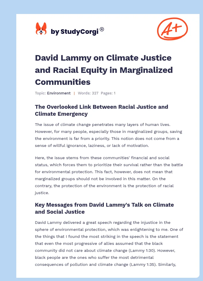David Lammy on Climate Justice and Racial Equity in Marginalized Communities. Page 1