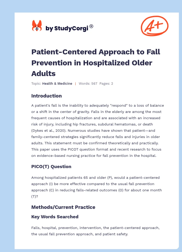 Patient-Centered Approach to Fall Prevention in Hospitalized Older Adults. Page 1