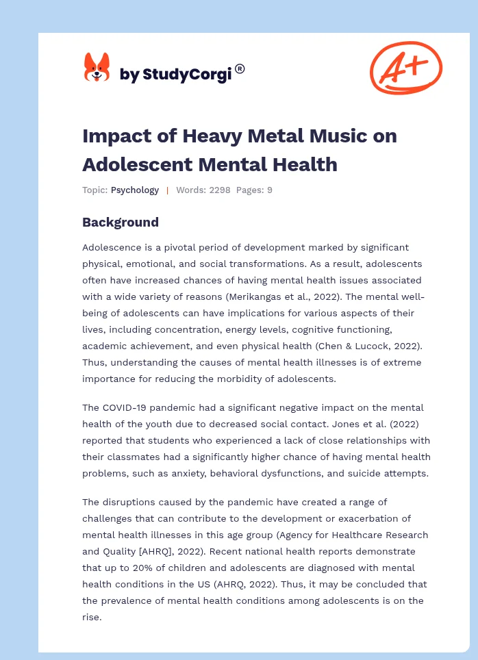 Impact of Heavy Metal Music on Adolescent Mental Health. Page 1