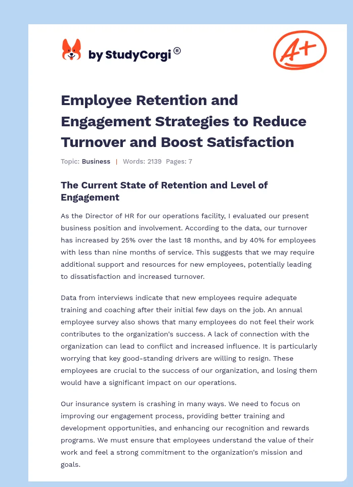 Employee Retention and Engagement Strategies to Reduce Turnover and Boost Satisfaction. Page 1