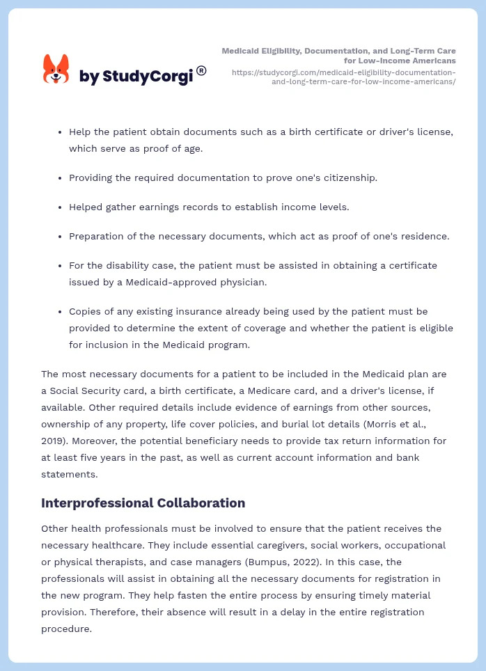 Medicaid Eligibility, Documentation, and Long-Term Care for Low-Income Americans. Page 2