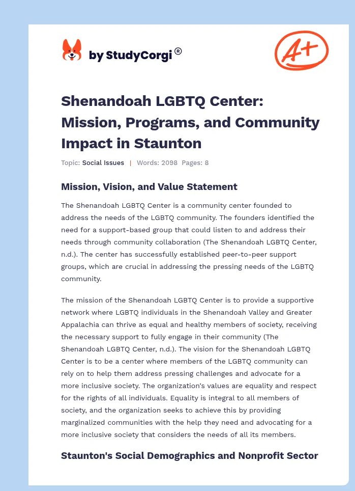 Shenandoah LGBTQ Center: Mission, Programs, and Community Impact in Staunton. Page 1