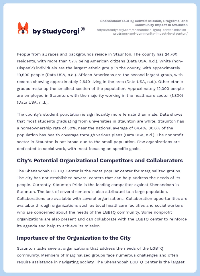 Shenandoah LGBTQ Center: Mission, Programs, and Community Impact in Staunton. Page 2