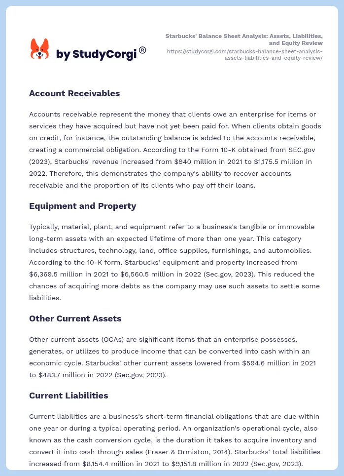 Starbucks' Balance Sheet Analysis: Assets, Liabilities, and Equity Review. Page 2