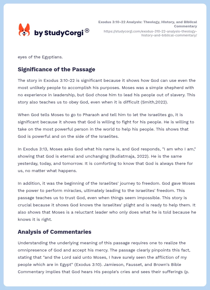 Exodus 3:10-22 Analysis: Theology, History, and Biblical Commentary. Page 2