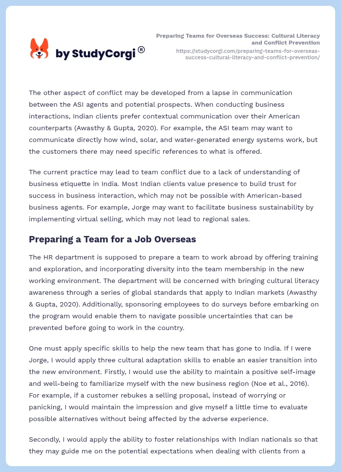 Preparing Teams for Overseas Success: Cultural Literacy and Conflict Prevention. Page 2