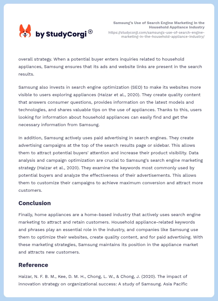 Samsung’s Use of Search Engine Marketing in the Household Appliance Industry. Page 2