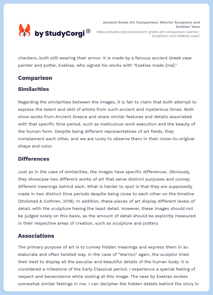 Ancient Greek Art Comparison: Warrior Sculpture and Exekias' Vase. Page 2