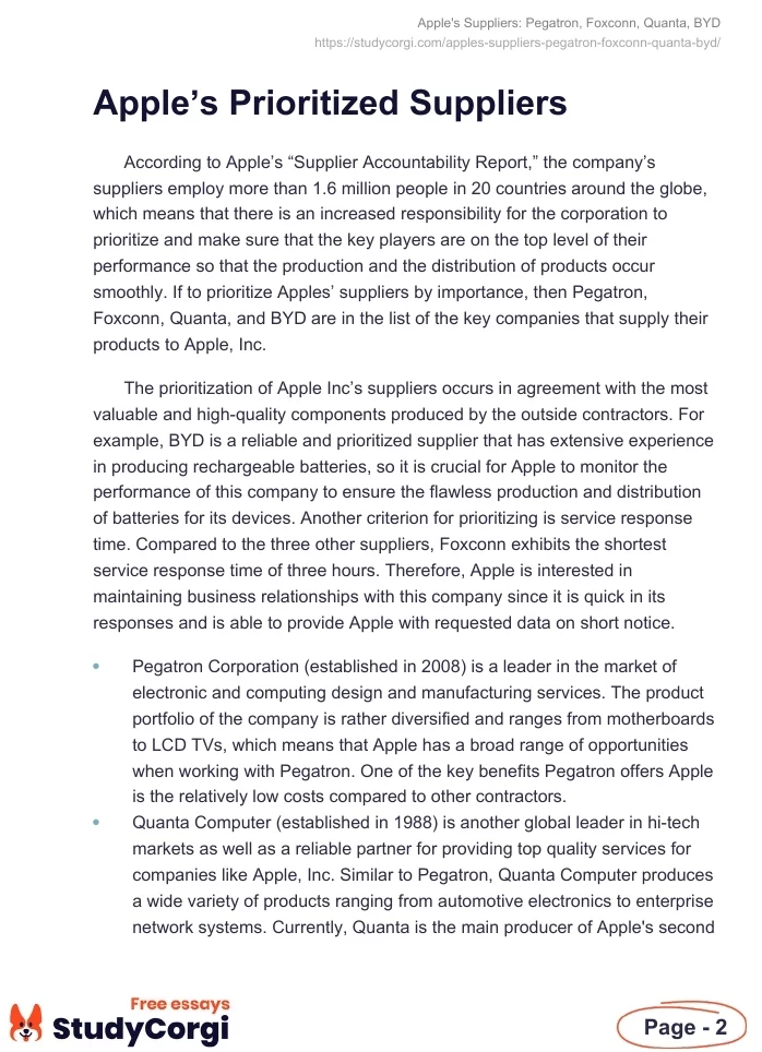Apple's Suppliers: Pegatron, Foxconn, Quanta, BYD. Page 2