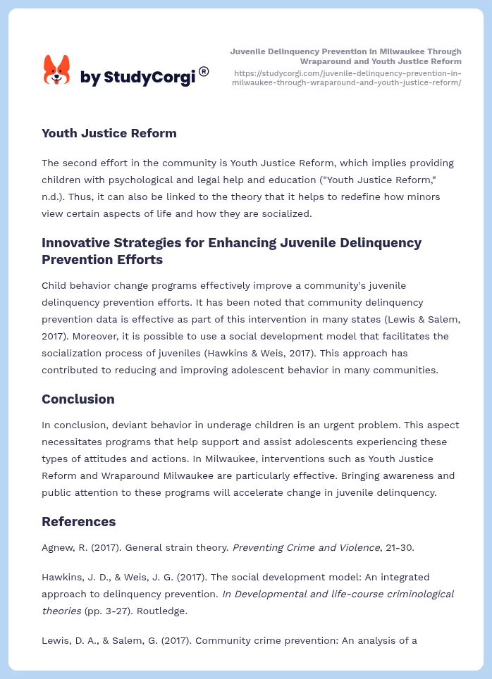 Juvenile Delinquency Prevention in Milwaukee Through Wraparound and Youth Justice Reform. Page 2