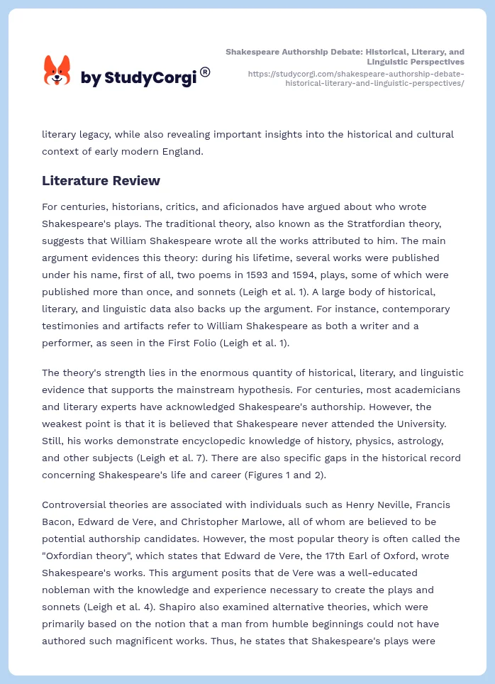 Shakespeare Authorship Debate: Historical, Literary, and Linguistic Perspectives. Page 2