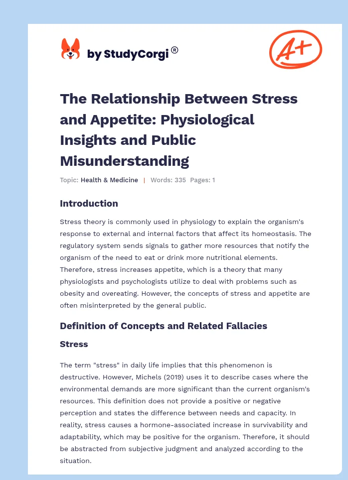 The Relationship Between Stress and Appetite: Physiological Insights and Public Misunderstanding. Page 1