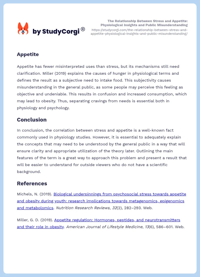 The Relationship Between Stress and Appetite: Physiological Insights and Public Misunderstanding. Page 2