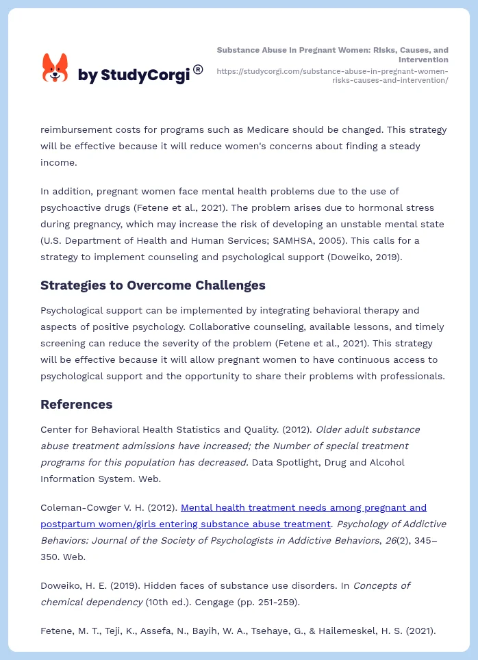Substance Abuse in Pregnant Women: Risks, Causes, and Intervention. Page 2