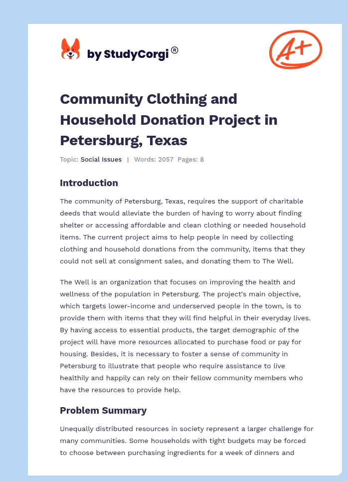 Community Clothing and Household Donation Project in Petersburg, Texas. Page 1