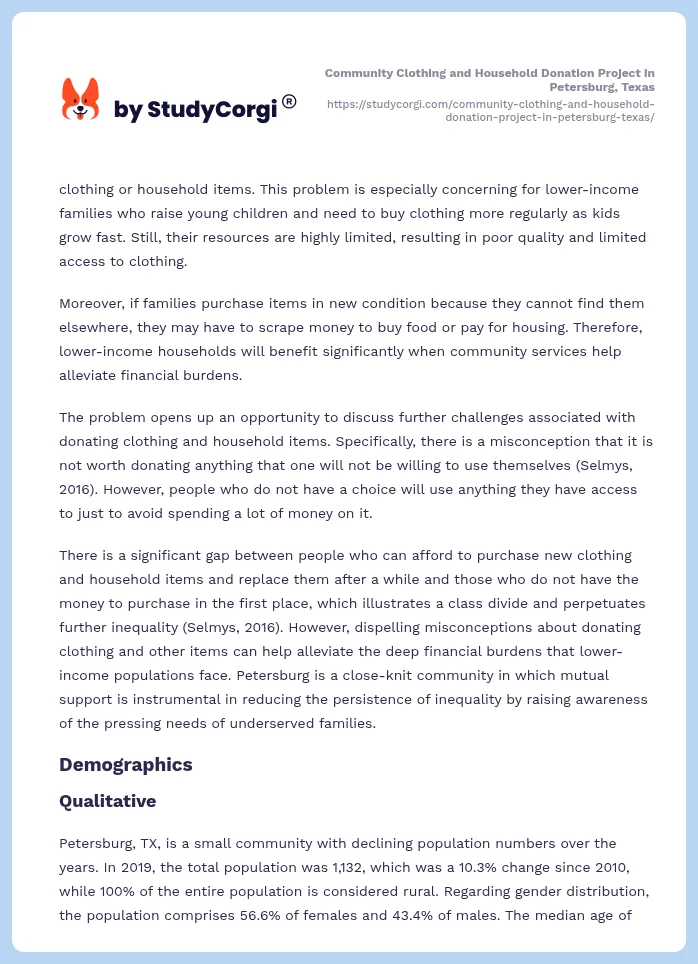 Community Clothing and Household Donation Project in Petersburg, Texas. Page 2