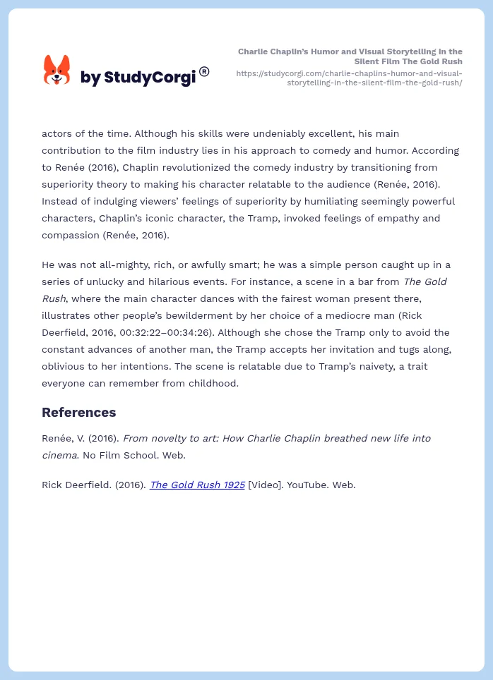 Charlie Chaplin’s Humor and Visual Storytelling in the Silent Film The Gold Rush. Page 2