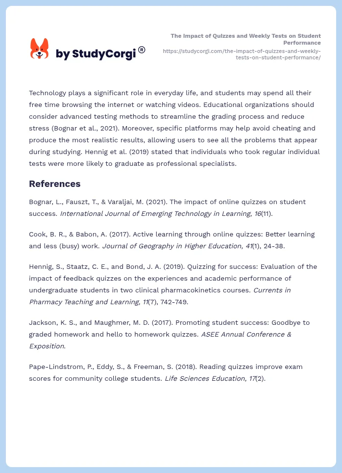 The Impact of Quizzes and Weekly Tests on Student Performance. Page 2