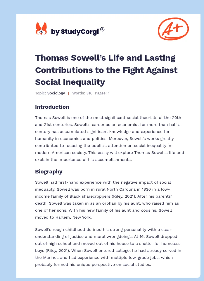 Thomas Sowell’s Life and Lasting Contributions to the Fight Against Social Inequality. Page 1