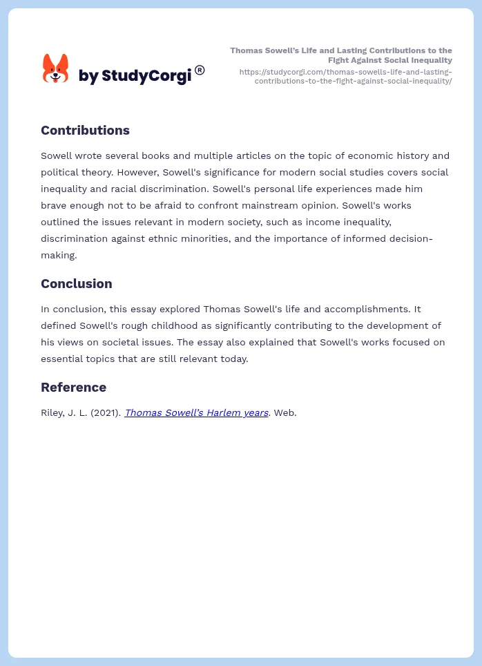 Thomas Sowell’s Life and Lasting Contributions to the Fight Against Social Inequality. Page 2