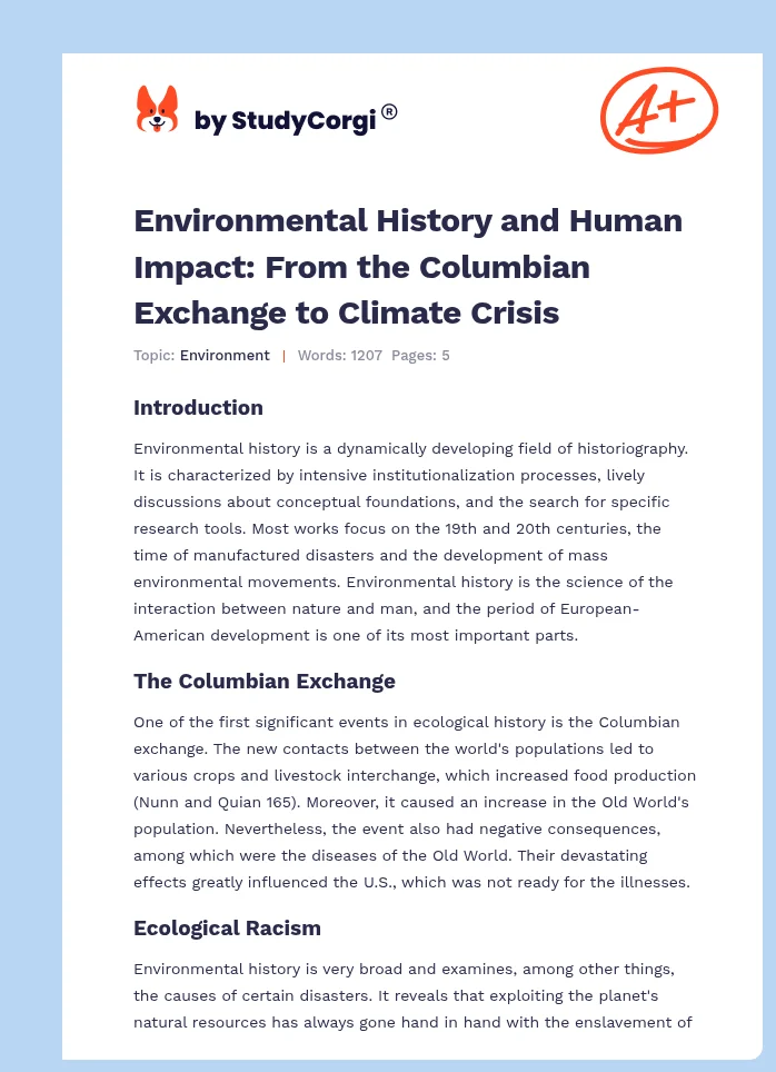 Environmental History and Human Impact: From the Columbian Exchange to Climate Crisis. Page 1